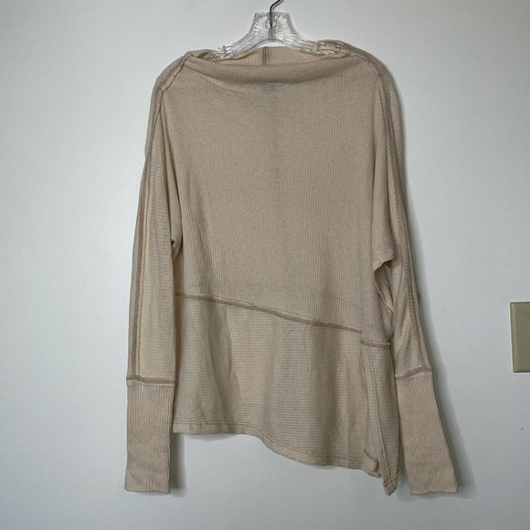 Free People Tops - We The Free People XS Wide Neck Asymmetric Hem Ribbed Knit Tunic Top Shirt Tan